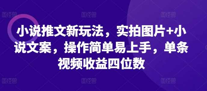 小说推文新玩法，实拍图片+小说文案，操作简单易上手，单条视频收益四位数-4158创业网