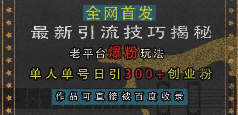 最新引流技巧揭秘，老平台爆粉玩法，单人单号日引300+创业粉，作品可直接被百度收录-4158创业网