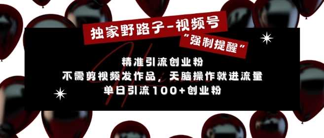 独家野路子利用视频号“强制提醒”，不需剪视频发作品，无脑操作就进流量，单日引流100+创业粉-4158创业网