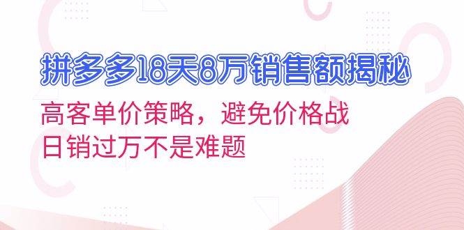 （13383期）拼多多18天8万销售额揭秘：高客单价策略，避免价格战，日销过万不是难题-4158创业网