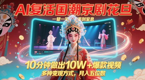 AI复活国潮京剧花旦，一颦一笑美到窒息，10分钟做出10W+爆款视频，多种变现方式，月入五位数-4158创业网