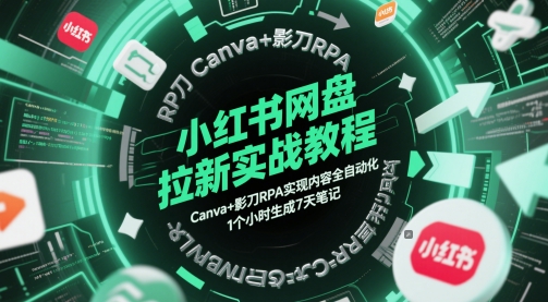 小红书网盘拉新实战教程，Canva+影刀RPA实现内容全自动化，1个小时生成7天笔记-4158创业网