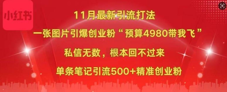 小红书11月最新图片打粉，一张图片引爆创业粉，“预算4980带我飞”，单条引流500+精准创业粉-4158创业网