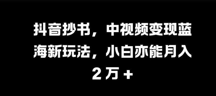 抖音抄书，中视频变现蓝海新玩法，小白亦能月入 过W【揭秘】-4158创业网