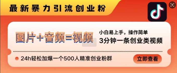 抖音最新暴力引流创业粉，3分钟一条创业类视频，24h轻松加爆一个500人精准创业粉群【揭秘】-4158创业网