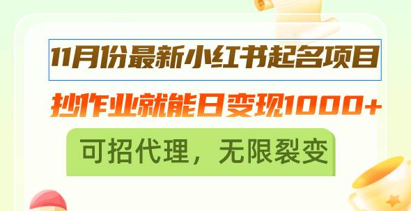 （13256期）11月份最新小红书起名项目，抄作业就能日变现1000+，可招代理，无限裂变-4158创业网