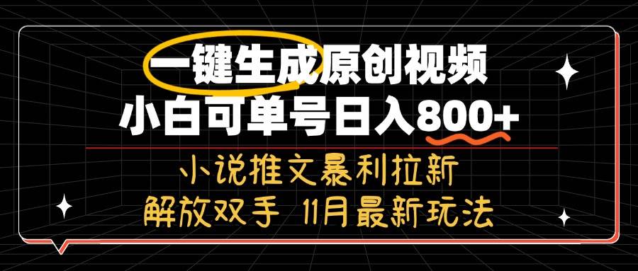 （13215期）11月最新玩法小说推文暴利拉新，一键生成原创视频，小白可单号日入800+…-4158创业网