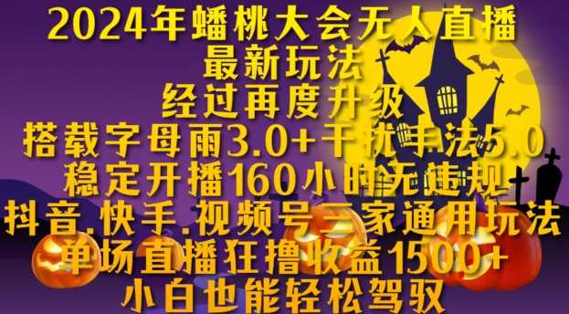 2024年蟠桃大会无人直播最新玩法，稳定开播160小时无违规，抖音、快手、视频号三家通用玩法【揭秘】-4158创业网