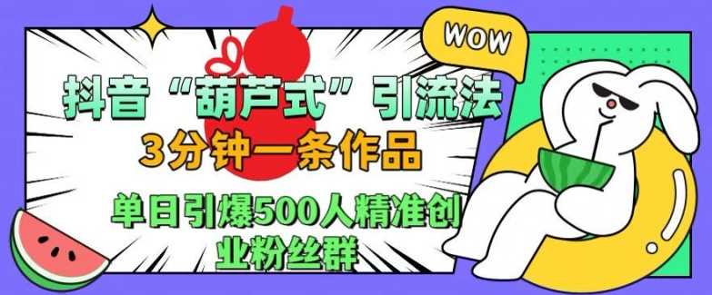 抖音葫芦式引流法，三分钟一条作品，单日引爆抖音500人精准创业粉丝群【揭秘】-4158创业网