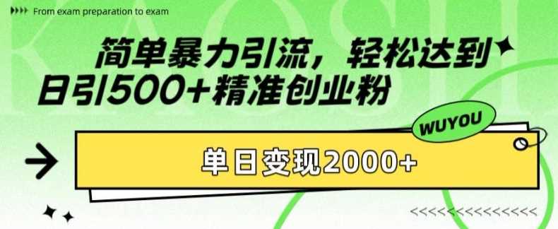 简单暴力引流，轻松达到日引500+精准创业粉，单日变现2k【揭秘】-4158创业网