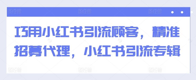 巧用小红书引流顾客，精准招募代理，小红书引流专辑-4158创业网