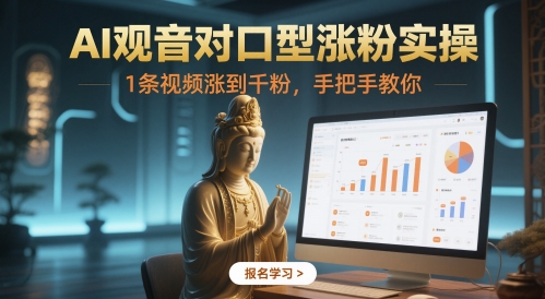 AI观音对口型涨粉实操，1条视频涨到千粉，手把手教你-4158创业网