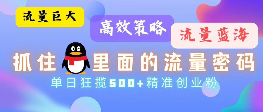 （13068期）流量蓝海，抓住QQ里面的流量密码！高效策略，单日狂揽500+精准创业粉-4158创业网