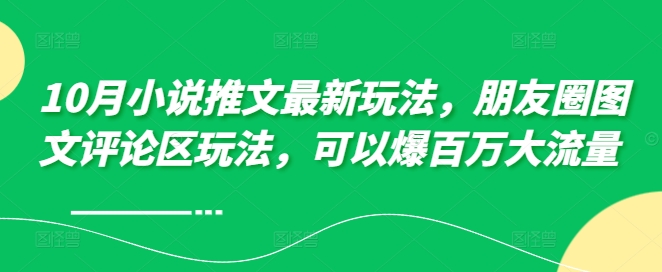10月小说推文最新玩法，朋友圈图文评论区玩法，可以爆百万大流量-4158创业网