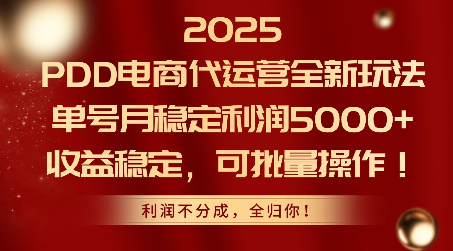 2025PDD电商代运营全新玩法，单号月稳定利润5000+，收益稳定，可批量操作-4158创业网