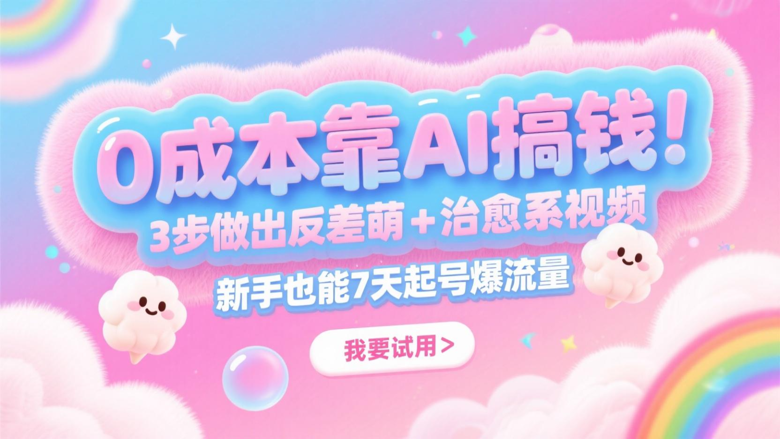 0成本靠AI搞钱！3步做出反差萌+治愈系视频，新手也能7天起号爆流量，月入5位数-4158创业网
