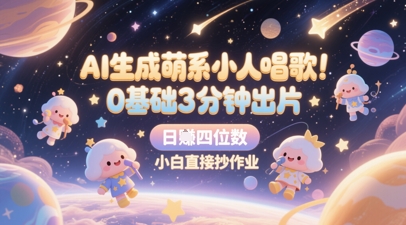 AI生成萌系小人唱歌，0基础3分钟出片，28个作品涨粉8.9W，单条最高19W赞，日入四位数，小白直接抄作业-4158创业网