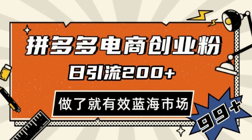 拼多多引流电商创业粉，日引200+，可矩阵放大，做了就有效【揭秘】-4158创业网