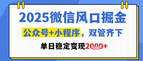 2025微信风口掘金，公众号+小程序双管齐下，单日稳定变现1k+【揭秘】-4158创业网