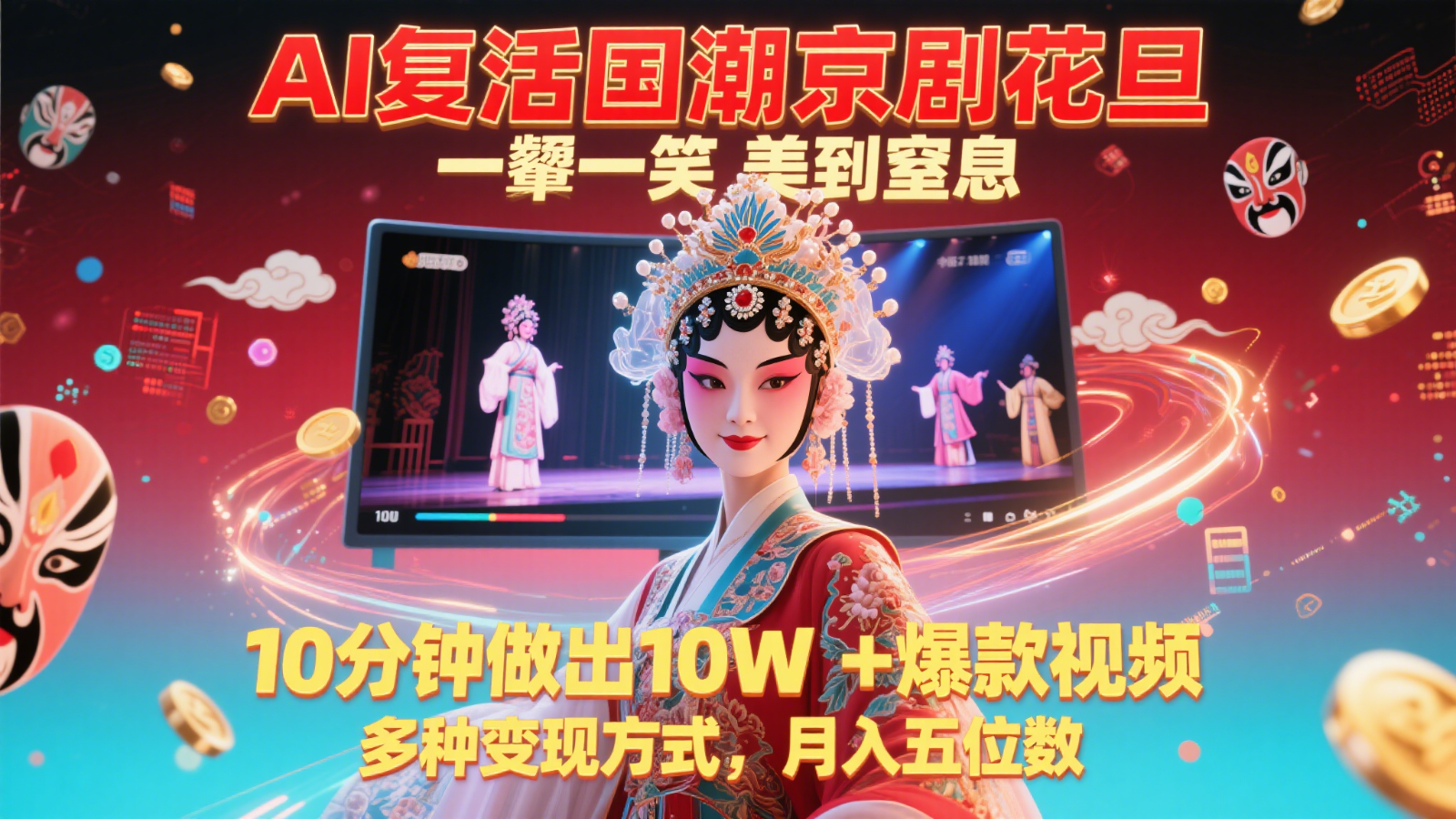 AI复活国潮京剧花旦，一颦一笑美到窒息，10分钟做出10W+爆款视频，多种变现方式-4158创业网