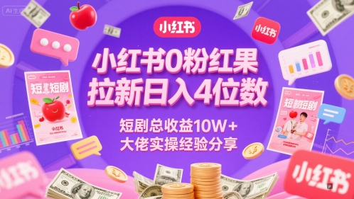 小红书0粉红果短剧拉新日入4位，数短剧总收益10W+大佬实操经验分享-4158创业网