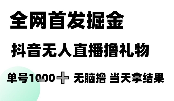 全网首发掘金抖音无人直播撸礼物，单号1k +无脑撸，当天拿结果【揭秘】-4158创业网