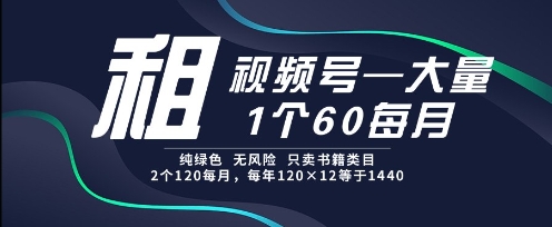 租视频号，一个60每月，2个120.纯绿色、无风险，常年租【揭秘】-4158创业网
