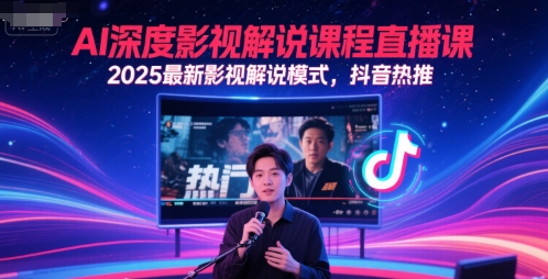 AI深度影视解说课程直播课，2025最新影视解说模式，抖音热推-4158创业网