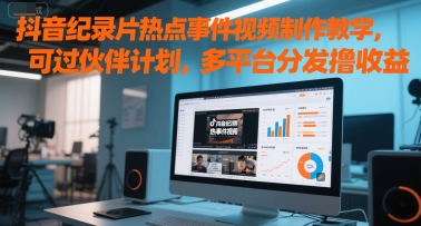 抖音纪录片热点事件视频制作教学，可过伙伴计划，多平台分发撸收益-4158创业网
