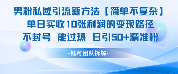 男粉私域引流新方法，单日收10张利润，日引流50+精准粉-4158创业网