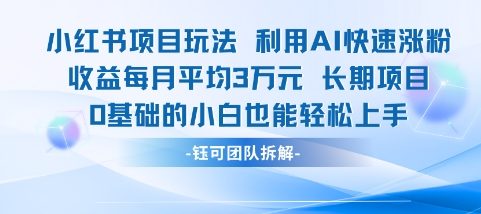 适合小白操作的小红书新项目，利用AI快速涨粉，收益每月平均1W+-4158创业网