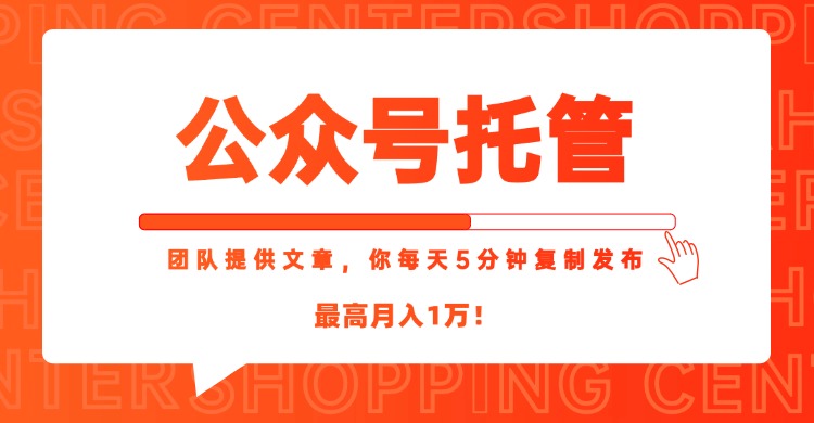 【公众号托管 】我提供文章，你每天５分钟复制发布，最高月入1W-4158创业网