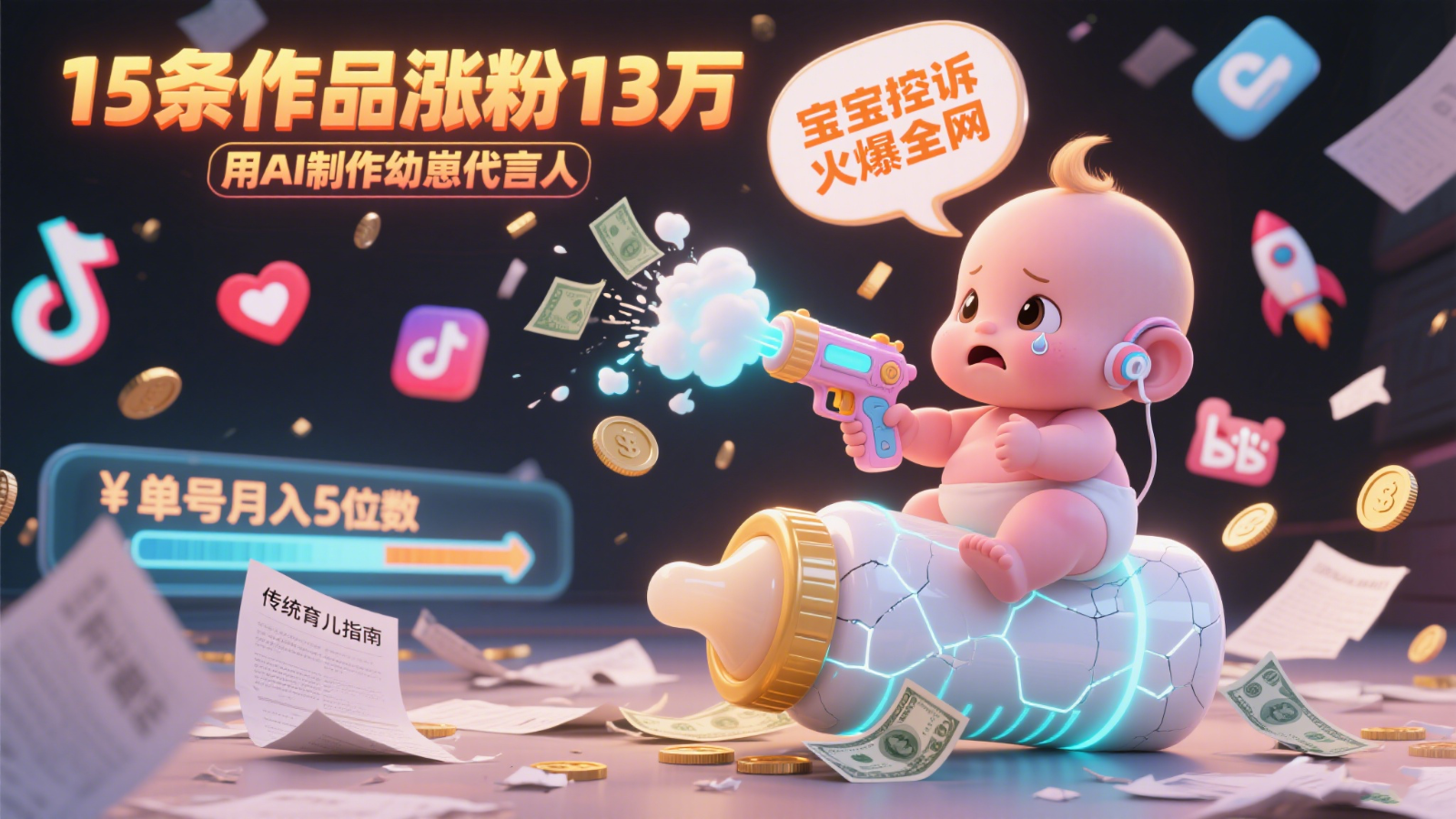 用AI制作幼崽代言人，宝宝的控诉火爆全网，15条作品涨粉13万，单号月入5位数实操教程-4158创业网