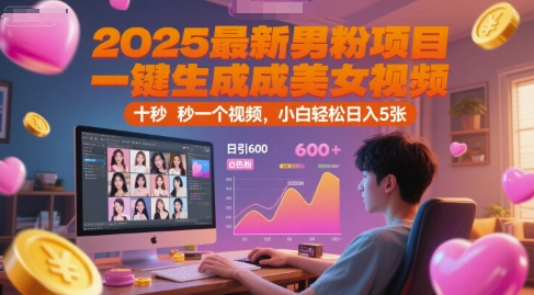 2025最新男粉项目，一键生成美女视频，日引600+色粉 十秒一个视频，小白轻松日入5张【揭秘】-4158创业网