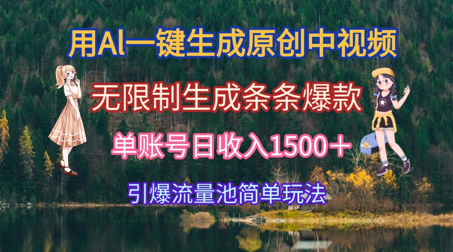 用Al一键生成原创中视频，无限制生成条条爆款，单账号日收入1500＋引爆…-4158创业网