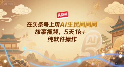 在头条号上用AI生民间故事视频，5天1k+，纯软件操作-4158创业网