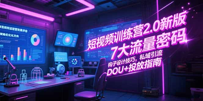 短视频训练营2.0新版，7大流量密码/钩子设计技巧/私域引流/DOU+投放指南-4158创业网