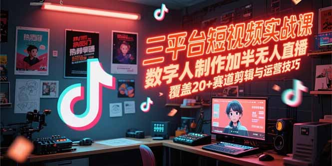 三平台短视频实战课，数字人制作加半无人直播，覆盖20+赛道剪辑与运营技巧-4158创业网